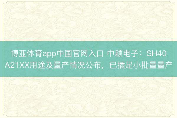 博亚体育app中国官网入口 中颖电子:SH40A21XX用途及量产情况公布,已插足小批量量产