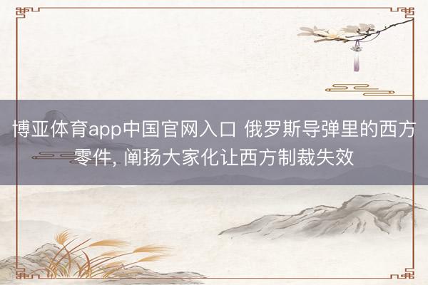 博亚体育app中国官网入口 俄罗斯导弹里的西方零件， 阐扬大家化让西方制裁失效