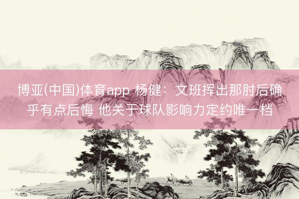 博亚(中国)体育app 杨健：文班挥出那肘后确乎有点后悔 他关于球队影响力定约唯一档